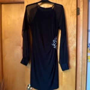 Eliza J Black Embellished Sheath Dress Long Sleeve
